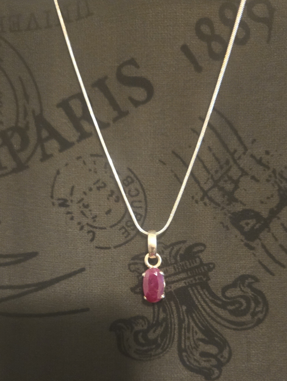 STERLING Silver Pendant Necklace with GENUINE Ruby Stone